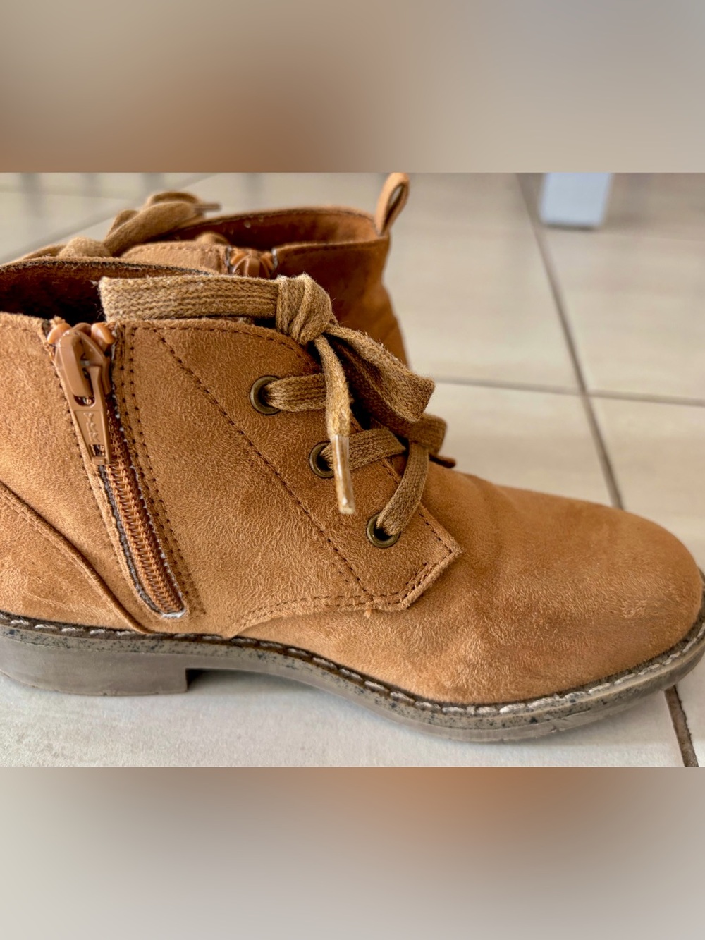 Gymboree Tan Suede Lace-Up Kids Ankle Boots Size 1 - Picture 5 of 11